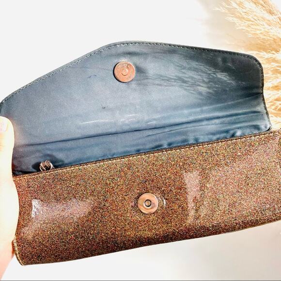 NORDSTROM Gold Multi Glitter Sparklet Clutch Magnet Purse Wallet Envelope - Picture 4 of 7